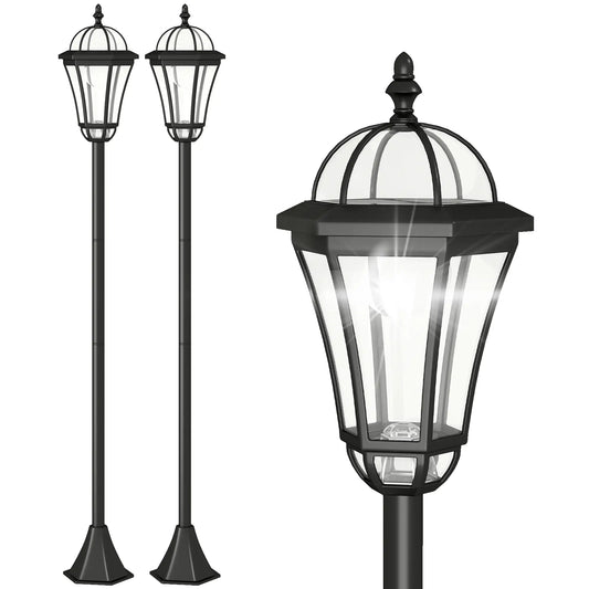 2 Piece LED Solar Garden Lights, Auto Switch, Water-Resist, 6 Hours, Black Solar Post Lamps Black at Gallery Canada