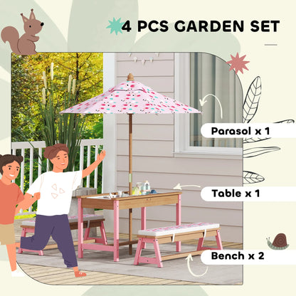 Kids Picnic Table With Bench, Removable Umbrella, Flamingo Theme, Pink Kids Outdoor Furniture at Gallery Canada