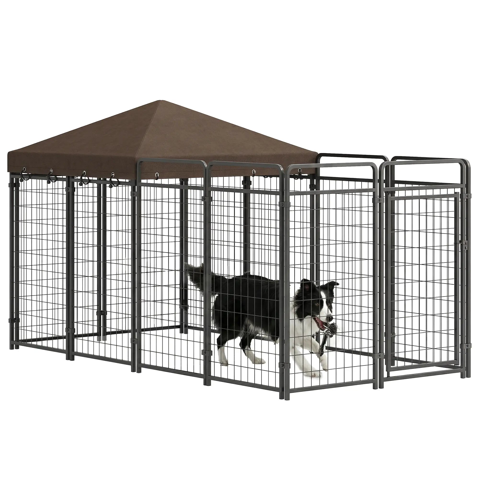 Outdoor Dog Kennel with Waterproof Canopy, Galvanized Chain Link Run, Black Houses, Kennels & Pens at Gallery Canada