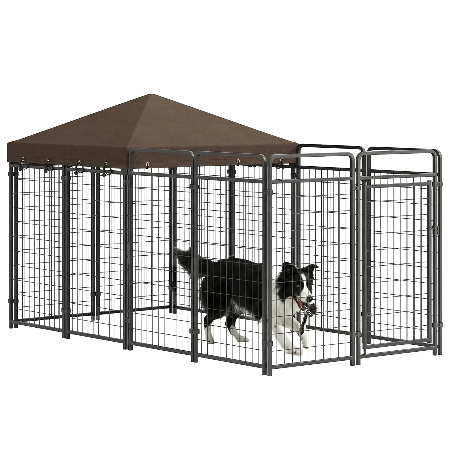Outdoor Dog Kennel with Waterproof Canopy, Galvanized Chain Link Run, Black Houses, Kennels & Pens at Gallery Canada