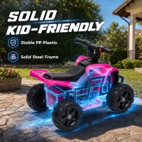 6V Kids ATV, 4 Wheels Quad, Button Control, Rose Red