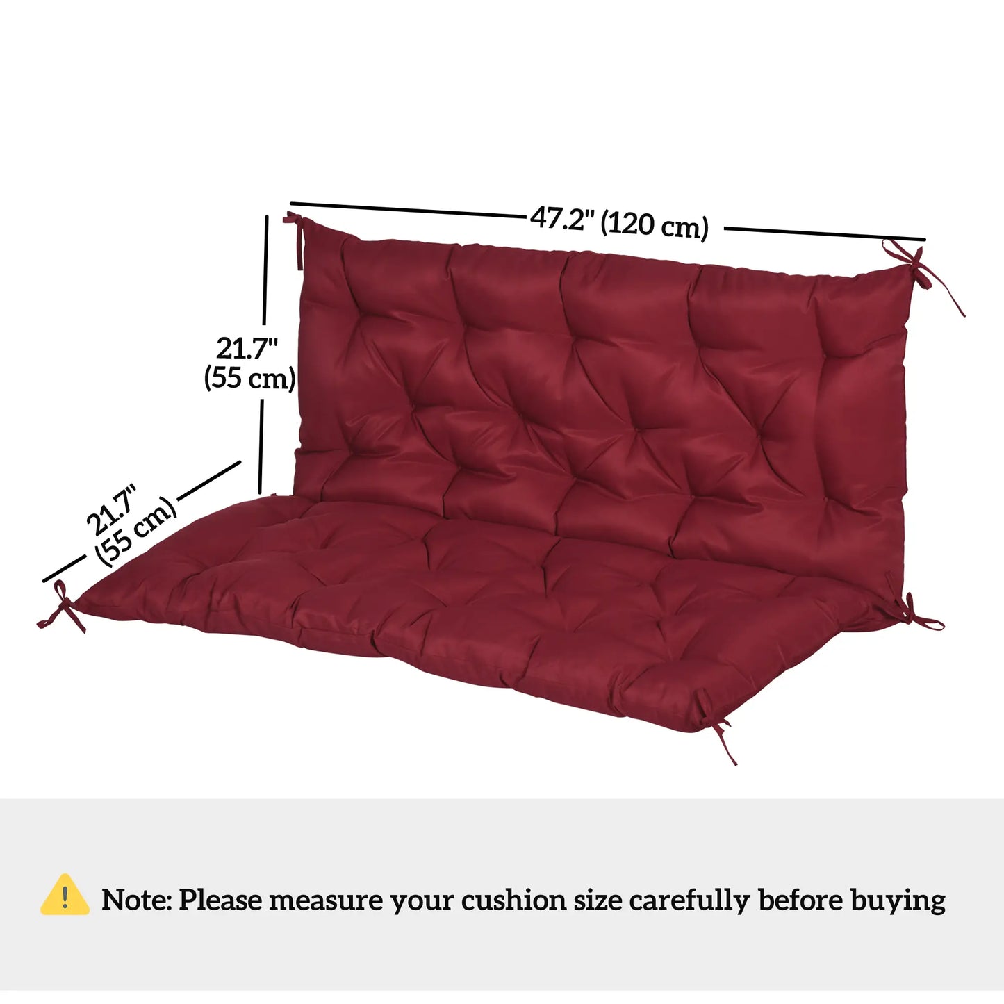 2 Seater Garden Bench Cushion, Thick Outdoor Non-Slip, 47" x 43" x 5", Wine Red Patio Chair Cushions at Gallery Canada