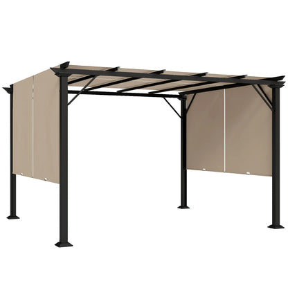 12' x 10' Outdoor Gazebo, Retractable Canopy, Steel Frame, Light Brown Pergolas at Gallery Canada