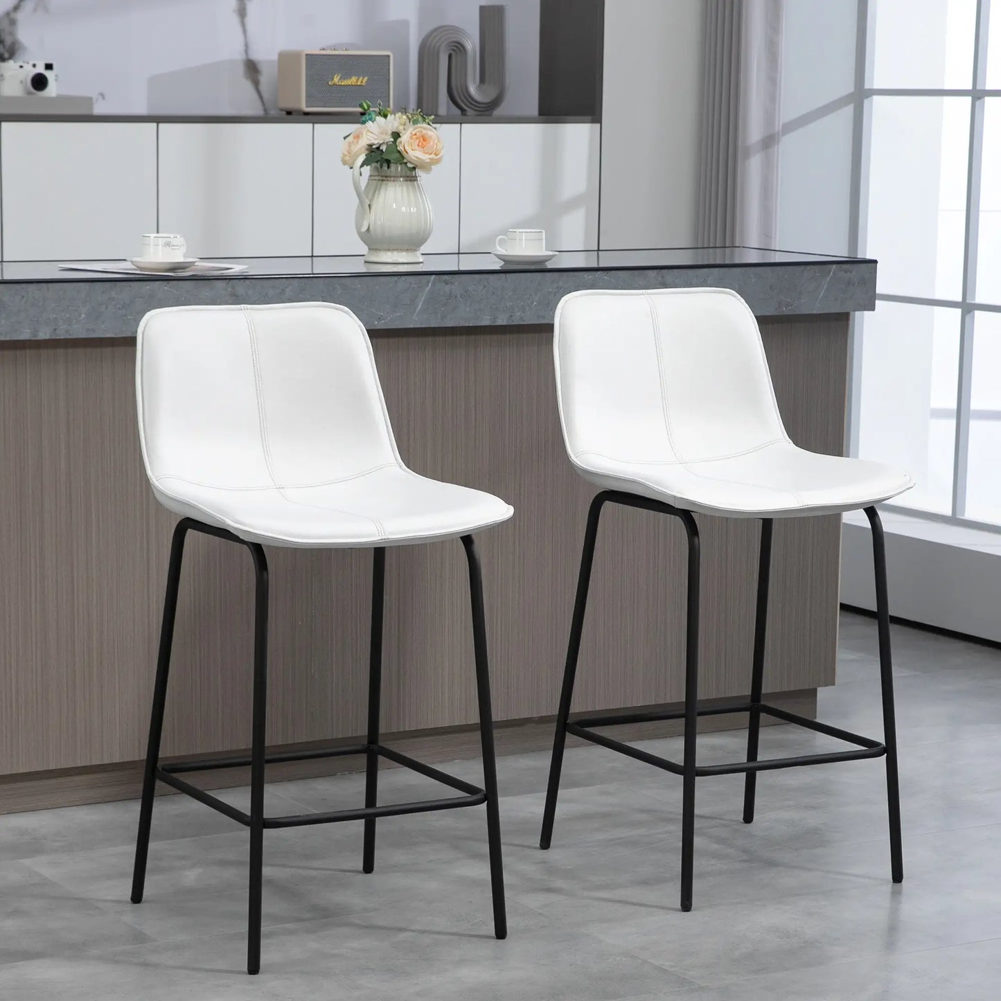 Upholstered Counter Height Bar Stools, Set of 2, Steel Legs Bar Stools at Gallery Canada