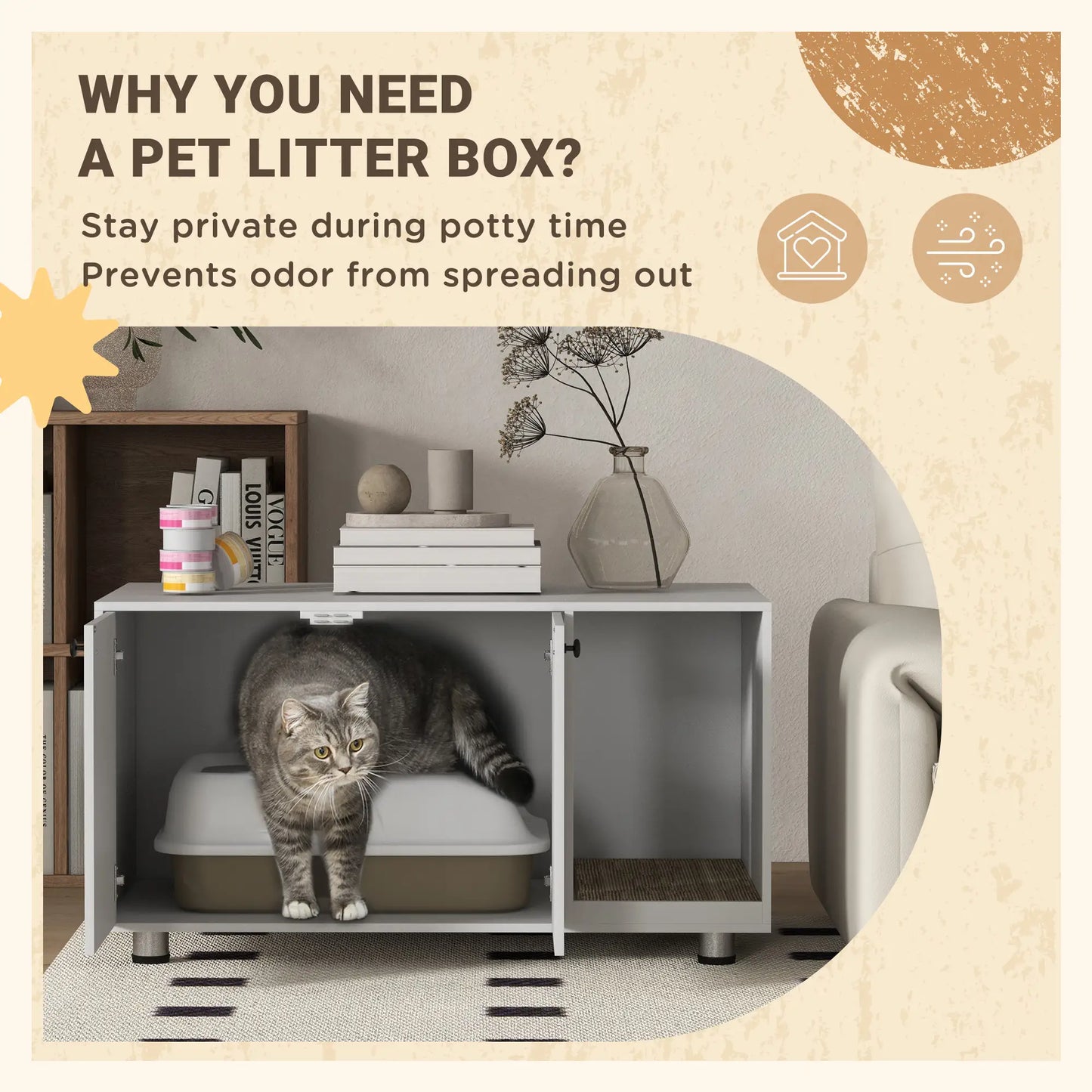 Hidden Cat Litter Box Furniture, Double Doors, Scratching Pad, White Cat Litter Box Enclosures at Gallery Canada