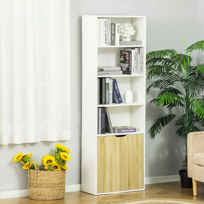 4-Tier Open Bookshelf with Doors, Home Office Storage Cabinet, Oak White Bookshelves at Gallery Canada