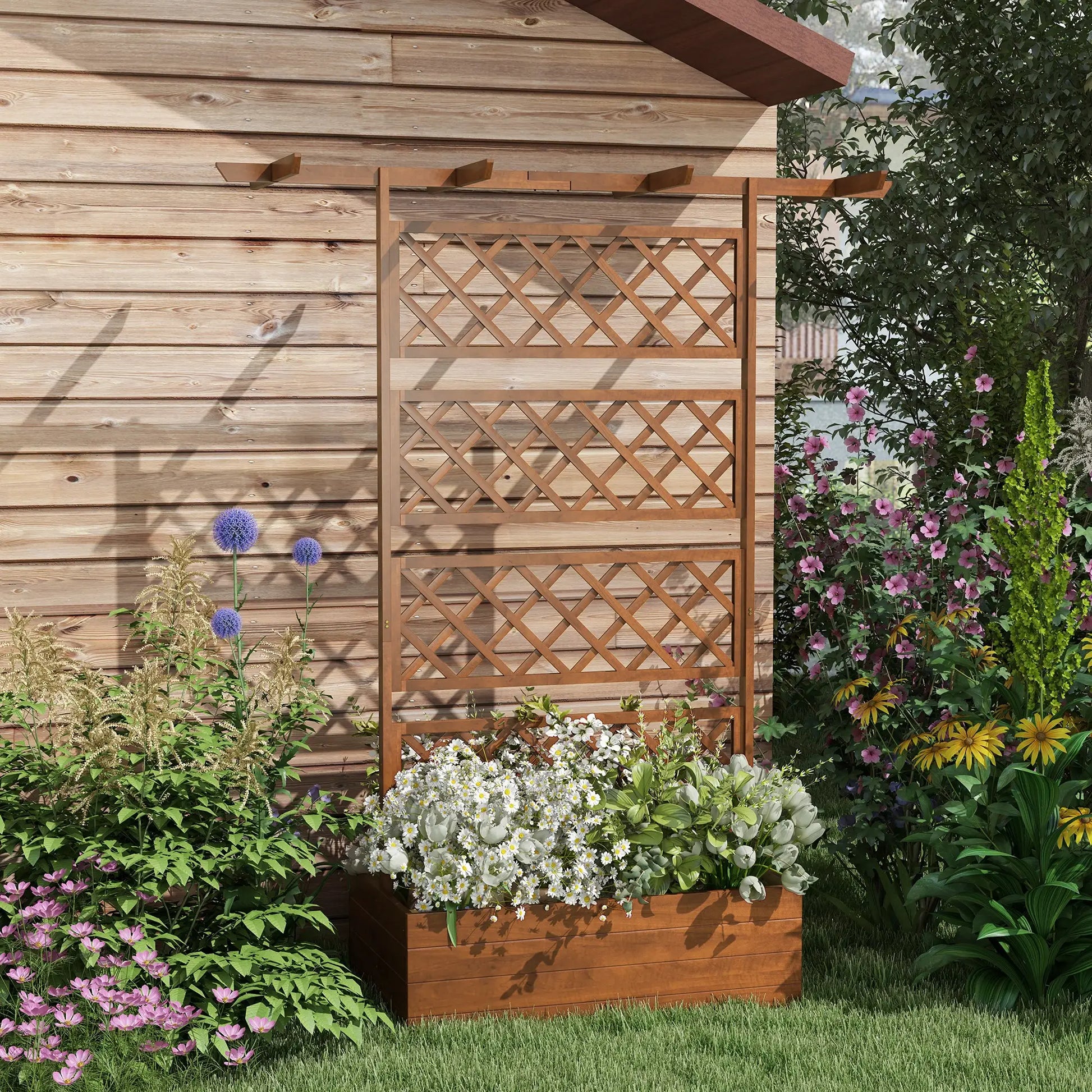 Wooden Planter with Trellis, Raised Garden Bed, Orange Raised Garden Beds at Gallery Canada