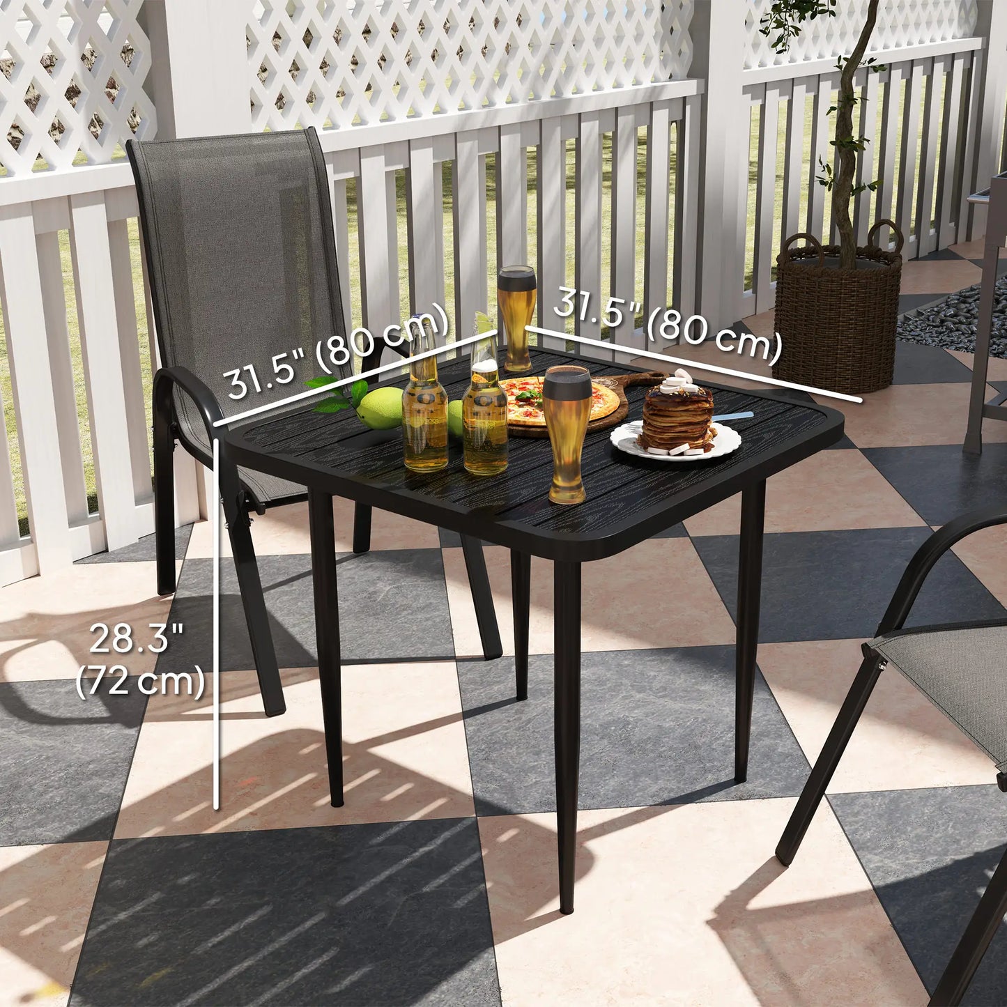 31.5" Metal Square Patio Dining Table for 4, Outdoor Garden, Black Patio Dinning Tables at Gallery Canada