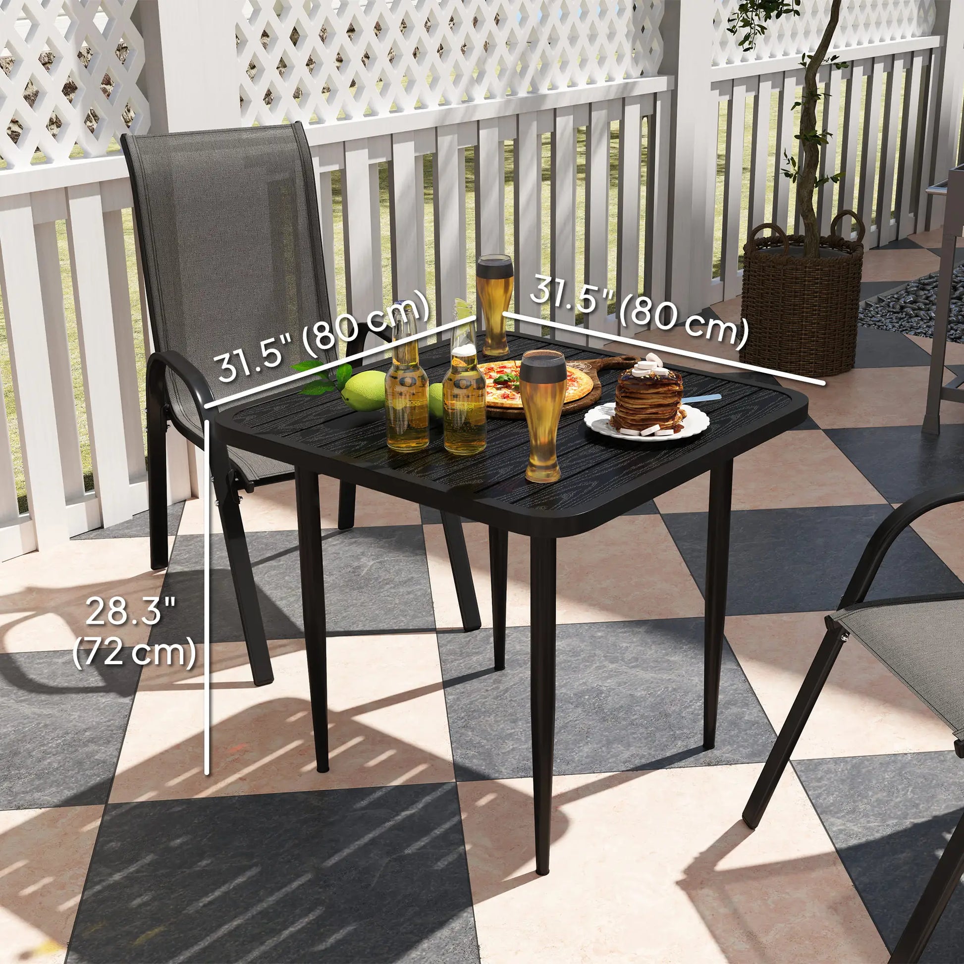 31.5" Metal Square Patio Dining Table for 4, Outdoor Garden, Black Patio Dinning Tables at Gallery Canada
