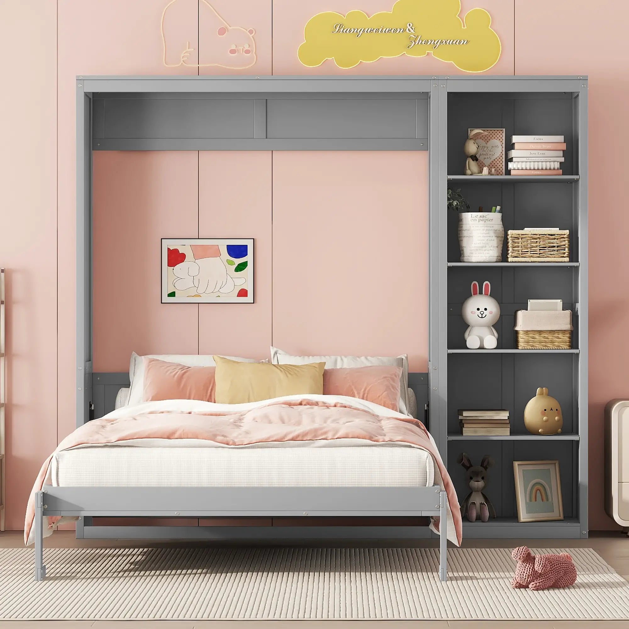 Murphy Bed with Shelves, Dual Piston Mechanism, 87.5