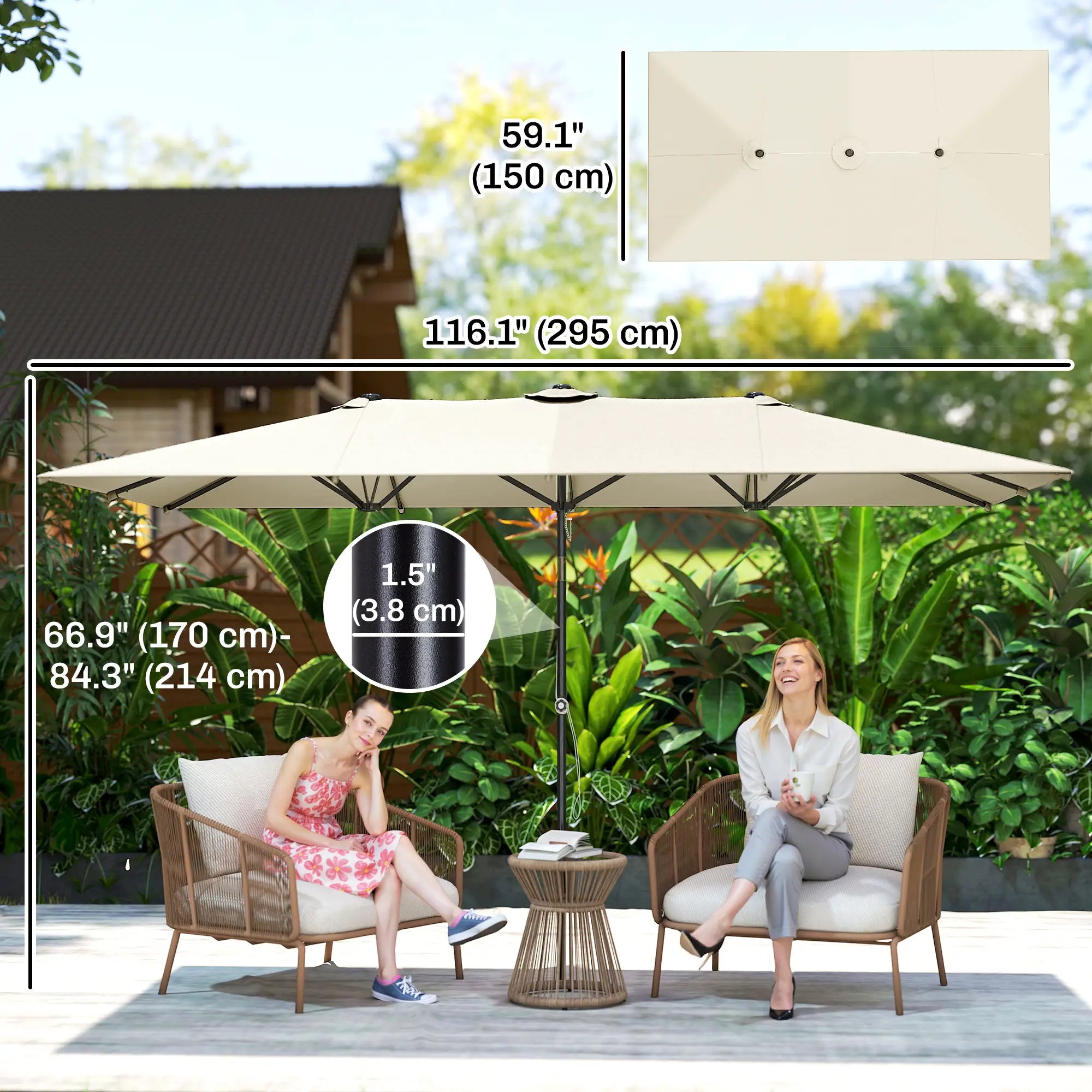 Double-Sided Patio Umbrella With Tilt, Adjustable Height, Vents, 12 Ribs, White Double-sided Umbrellas at Gallery Canada