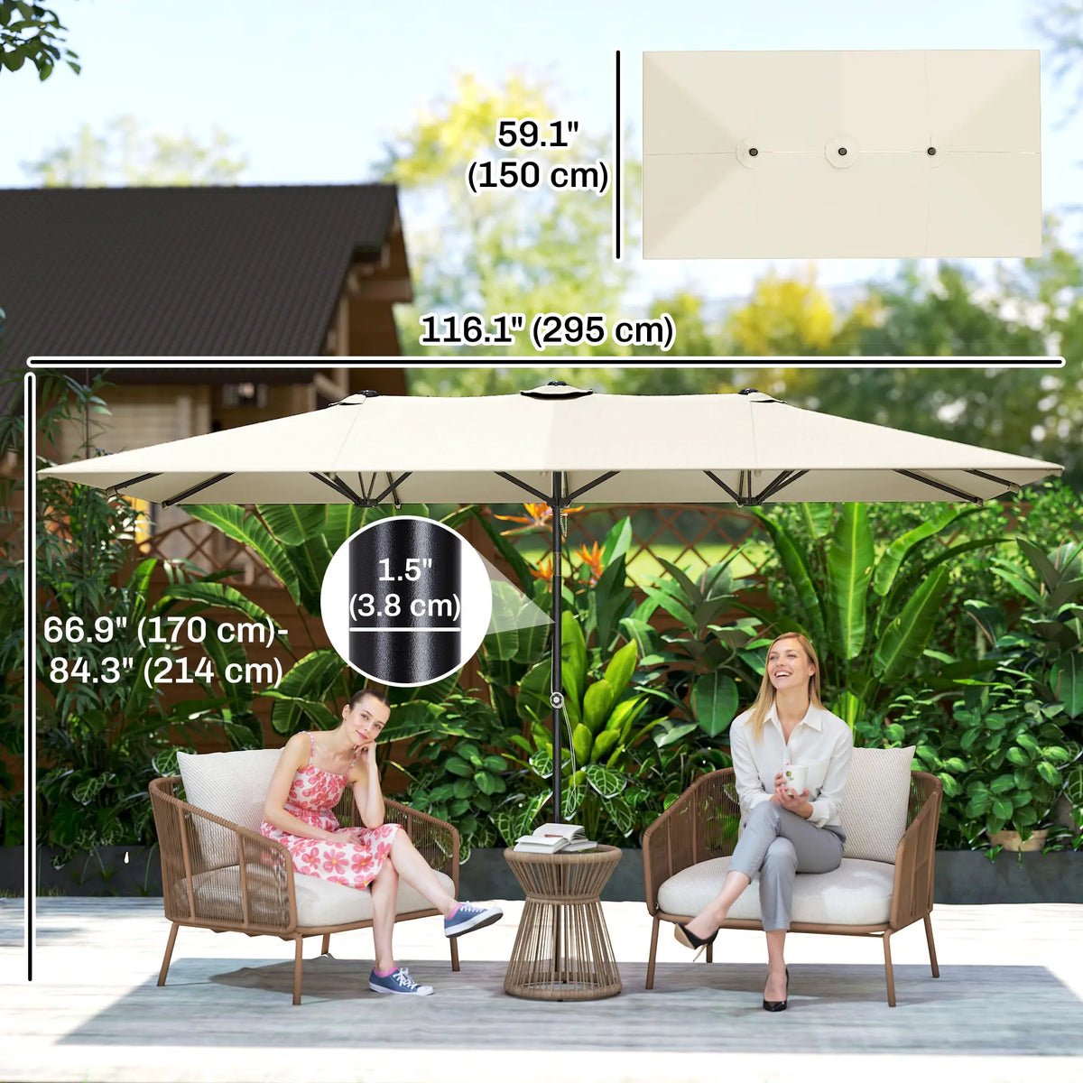 Double-Sided Patio Umbrella With Tilt, Adjustable Height, Vents, 12 Ribs, White Double-sided Umbrellas at Gallery Canada
