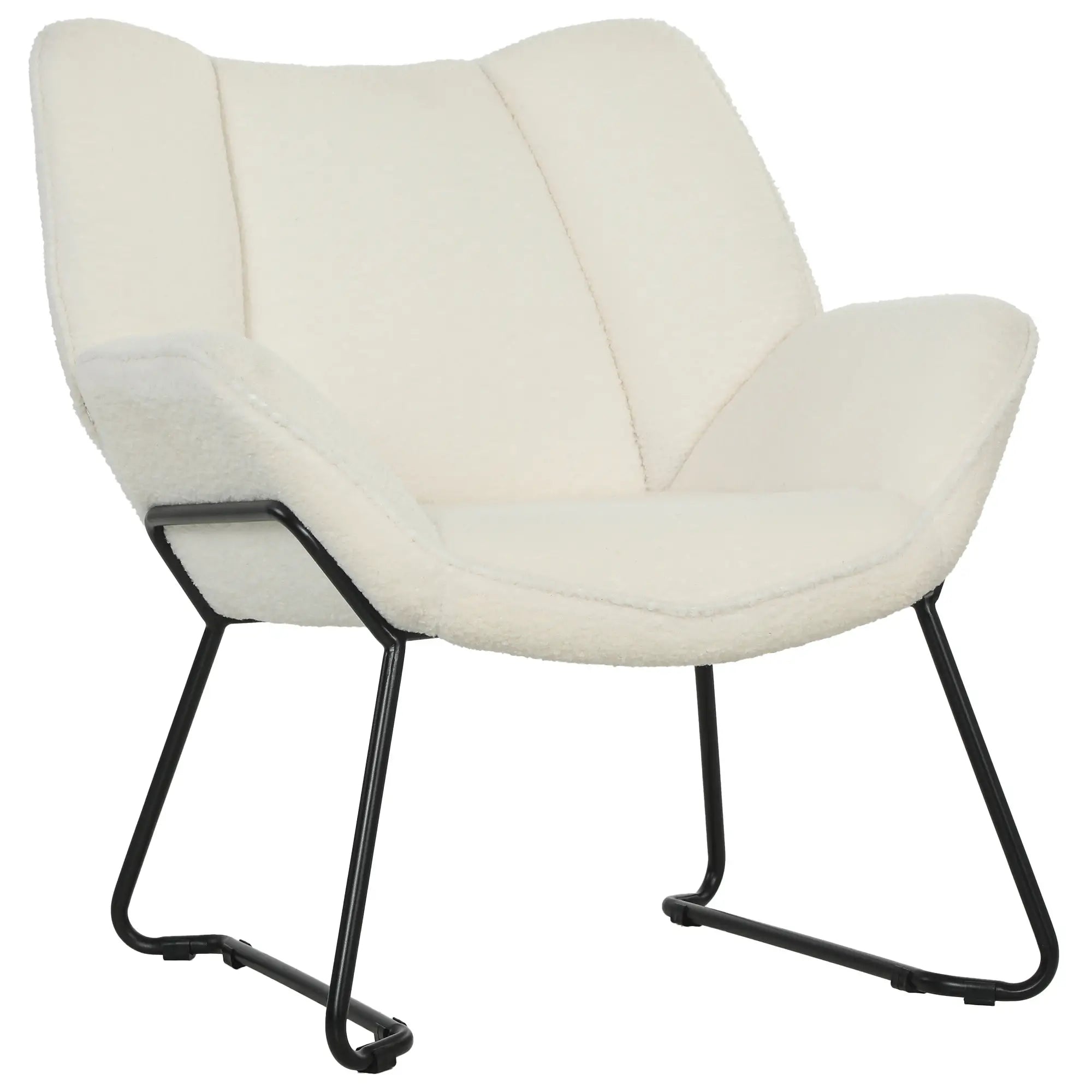 Accent Chair, Sherpa Fleece Armchair with Wide Backrest and Metal Legs, White Accent Chairs White, Black at Gallery Canada