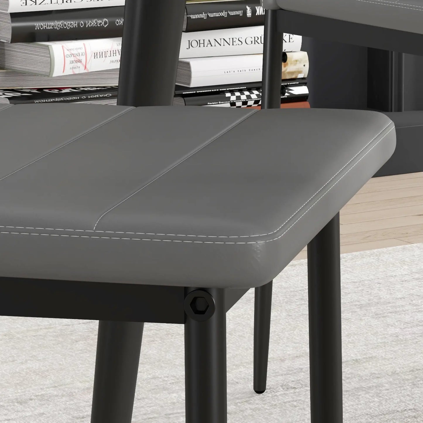 Modern Dining Chairs, Set of 4, High Back PU Leather, Metal Legs, Grey Bar Stools at Gallery Canada