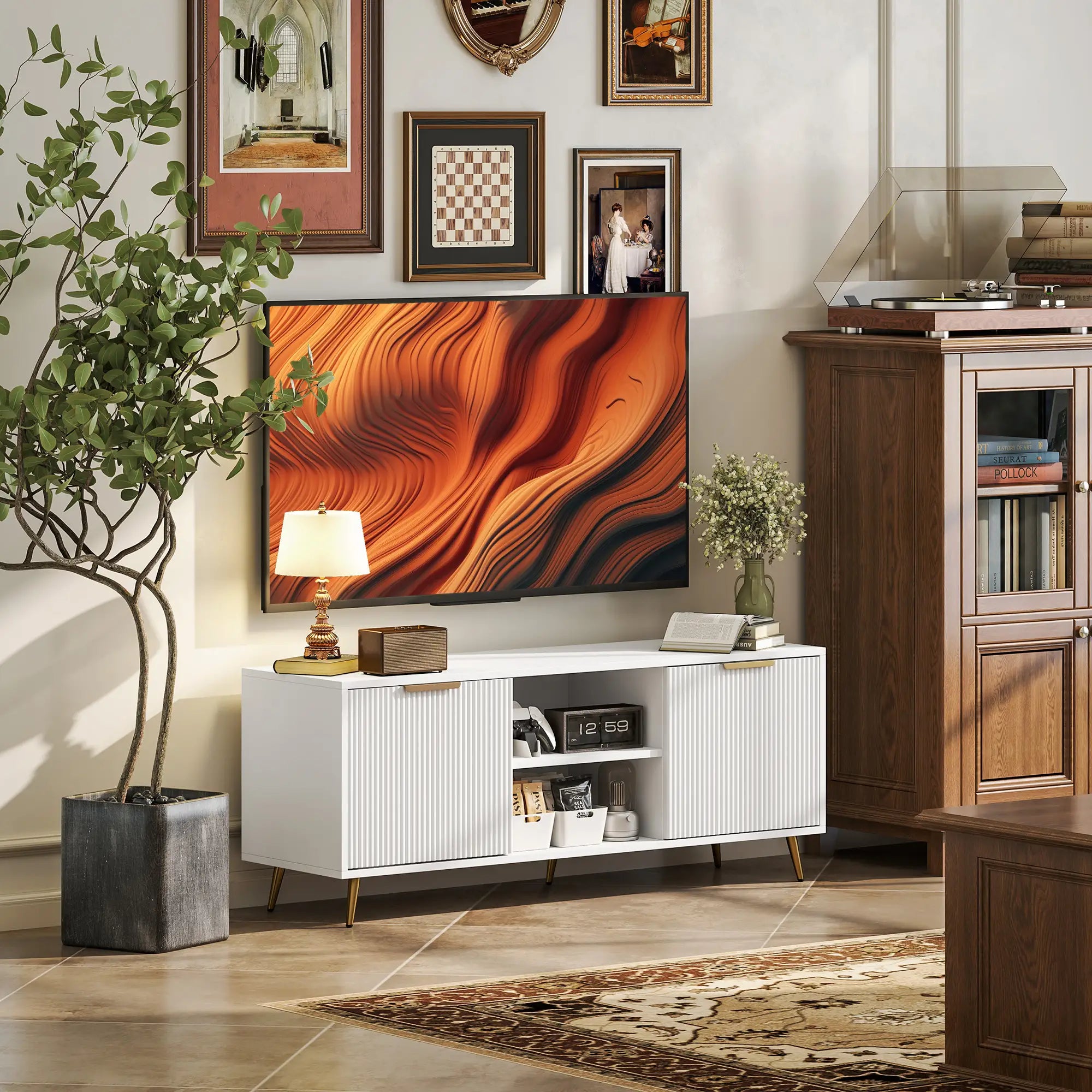TV Stand for 55 Inch TV, Modern Cabinet with 2 Shelves, 2 Cabinets, White TV Stands at Gallery Canada