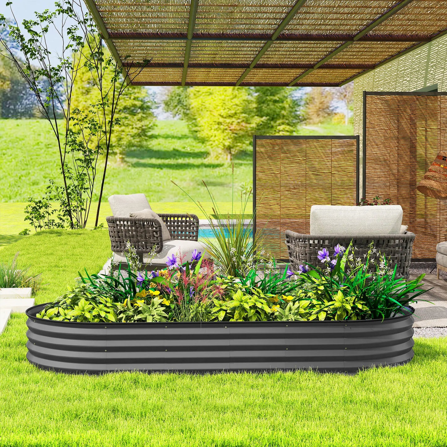 7' x 3' x 1' Galvanized Raised Garden Bed, Dark Grey Metal Planter Box, Dark Grey