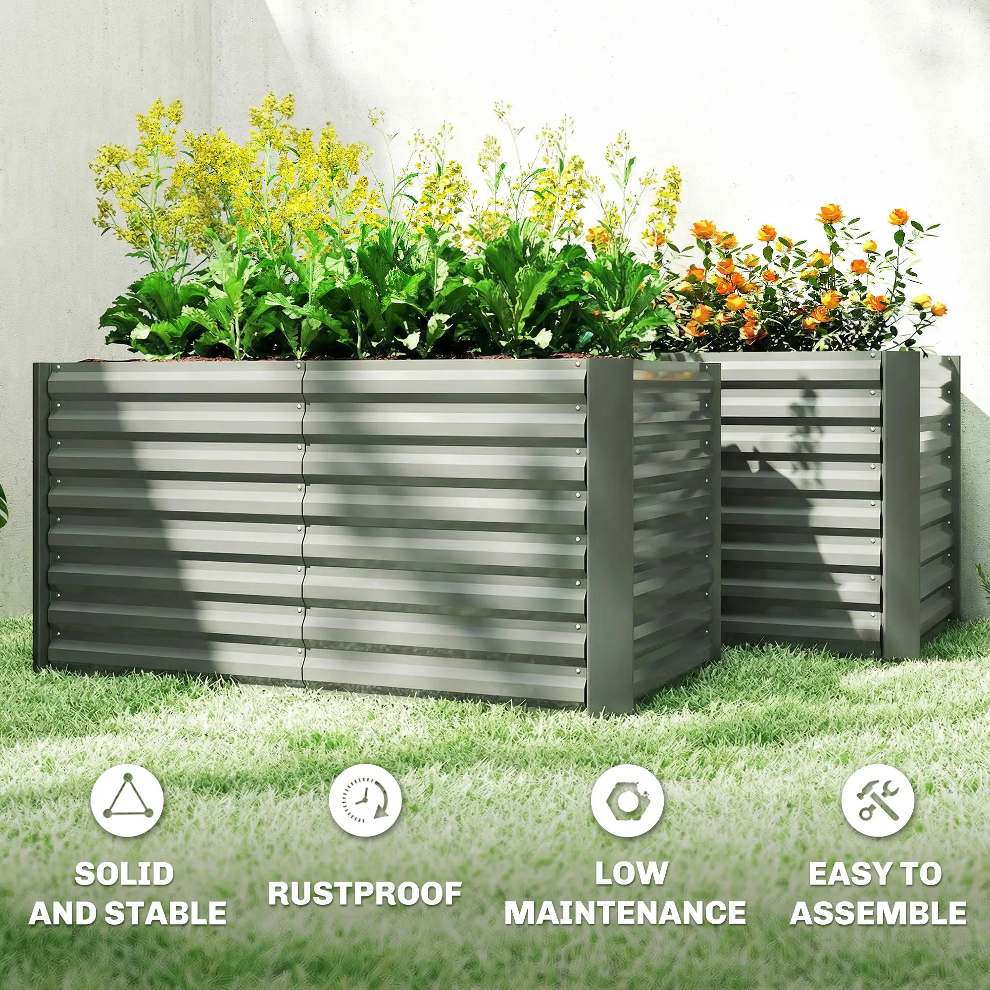 Galvanized Metal Planters, 4' x 2' x 2' Raised Garden Bed, Light Grey Galvanized Planter Boxes at Gallery Canada