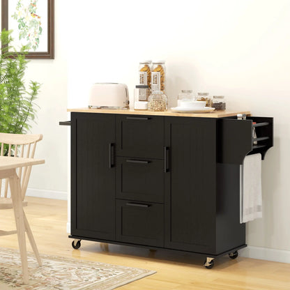 Rolling Kitchen Cart, Drop Leaf, 3 Drawers, Solid Wood Top, Black Kitchen Islands & Kitchen Carts at Gallery Canada
