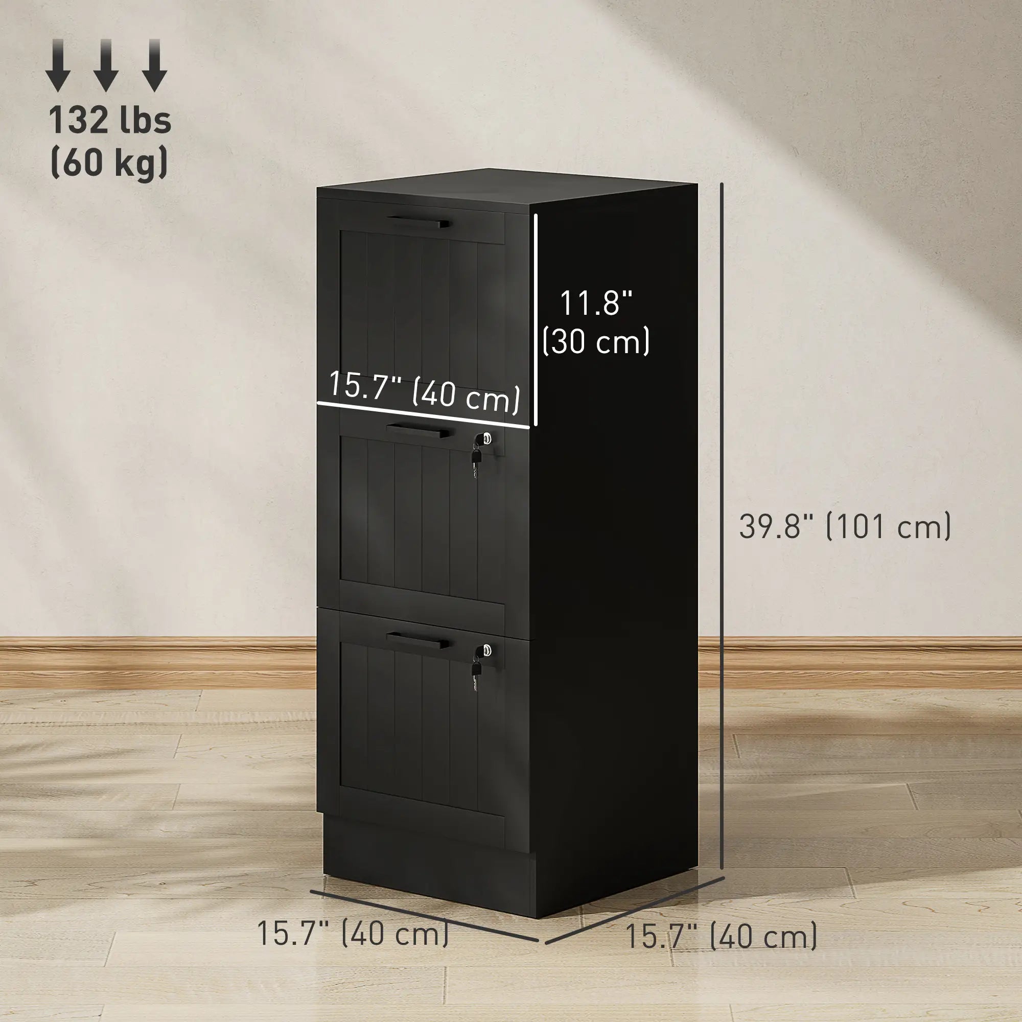 3 Drawer Filing Cabinet with Lock, Adjustable Hanging Bars, Black Office Cabinets & Cupboards at Gallery Canada