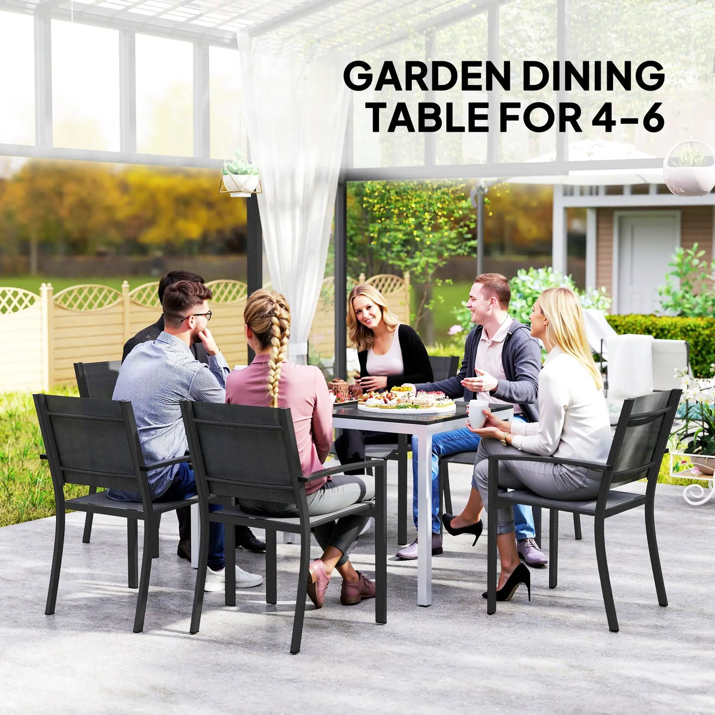 Outdoor Dining Table, 4-6 Seater, Slatted Top, Rust-Resistant Aluminium Frame, Black Patio Dinning Tables at Gallery Canada
