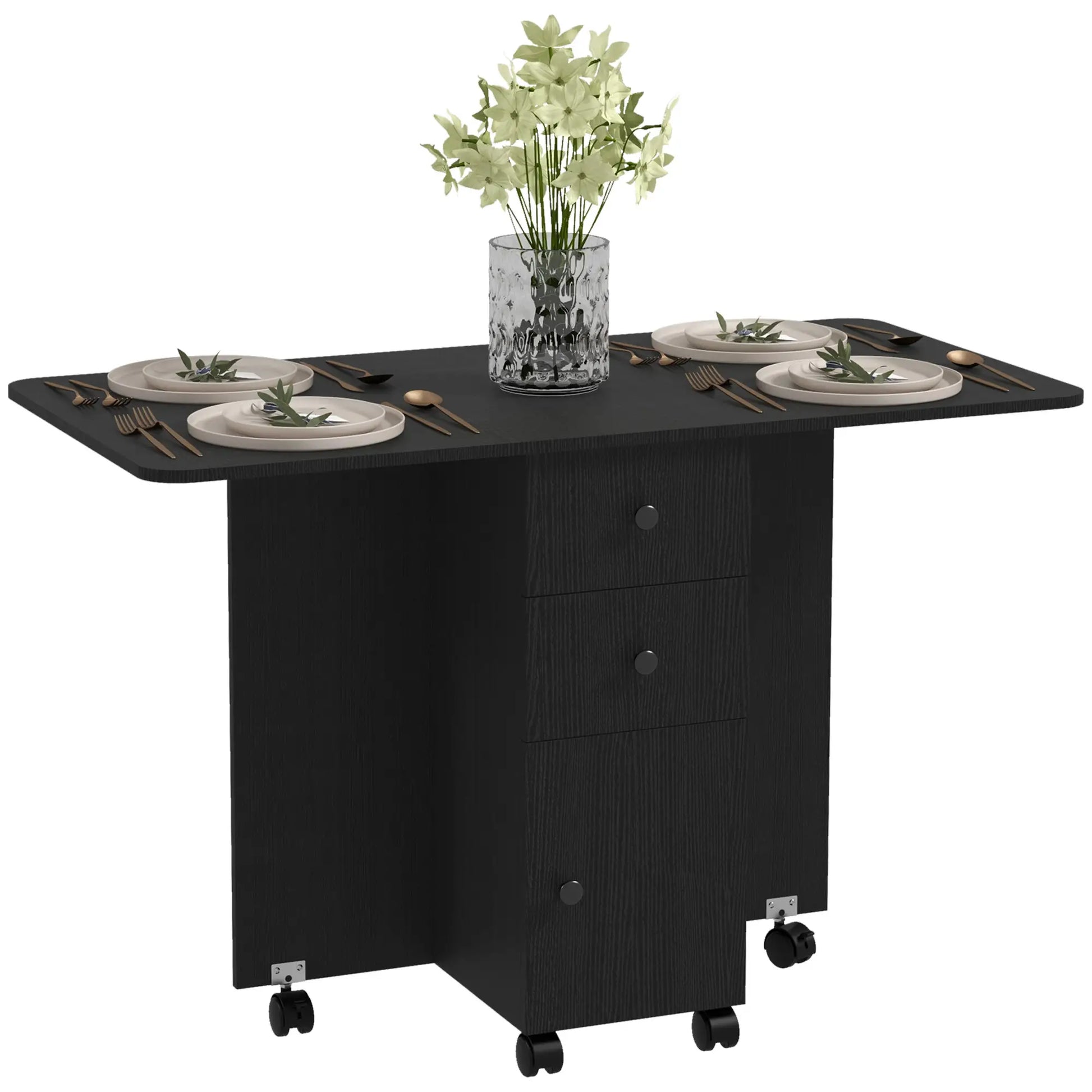Drop Leaf Dining Table, Mobile Folding Table on Wheels, Black Bar Tables & Dining Tables at Gallery Canada