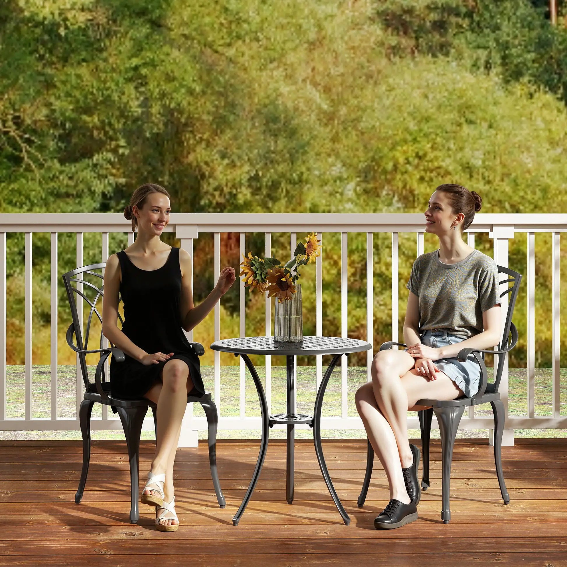 3 Pc Patio Bistro Set, Cast Aluminum, Coffee Table, 2 Armchairs, Brown Bistro Sets at Gallery Canada