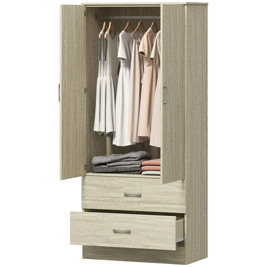 Wardrobe Closet, Hanging Rod, 2 Doors, 2 Drawers, Oak Clothing Storage Oak at Gallery Canada