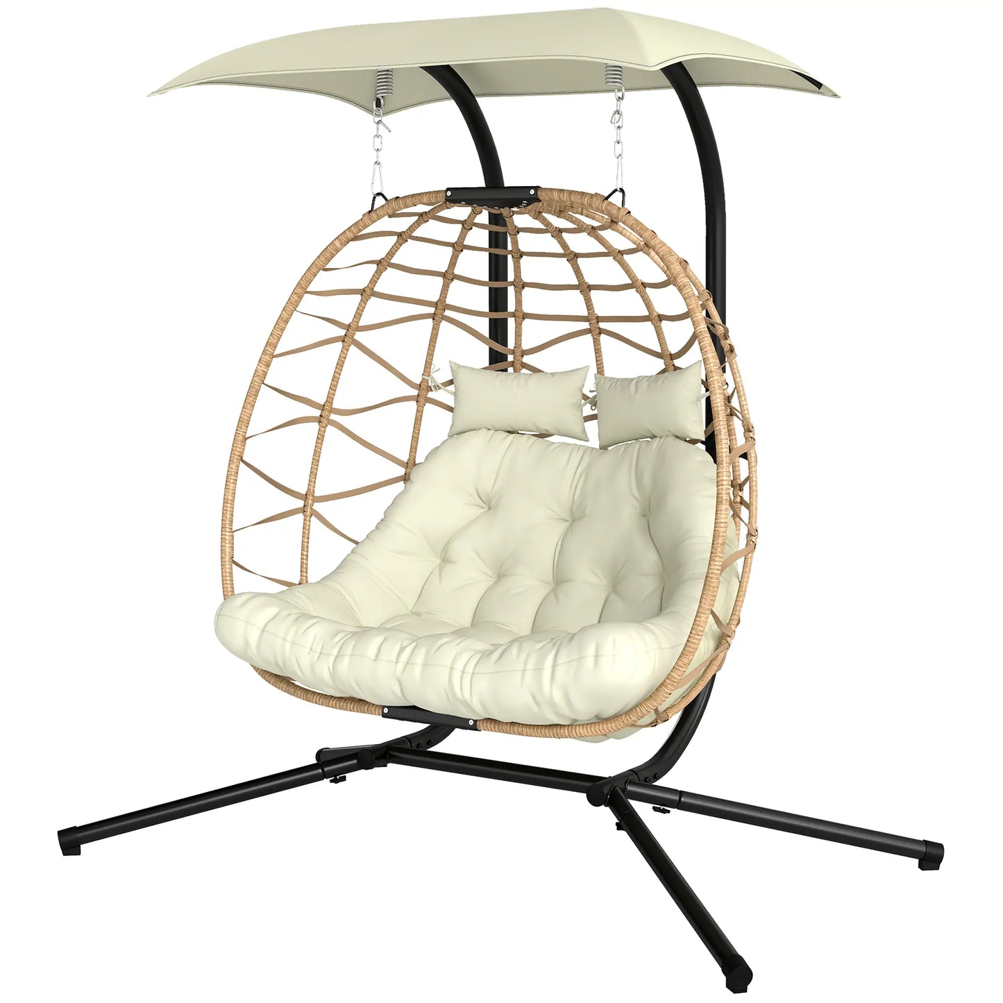 Double Wicker Egg Swing Chair With Canopy, Foldable, Beige Patio Chairs Beige at Gallery Canada