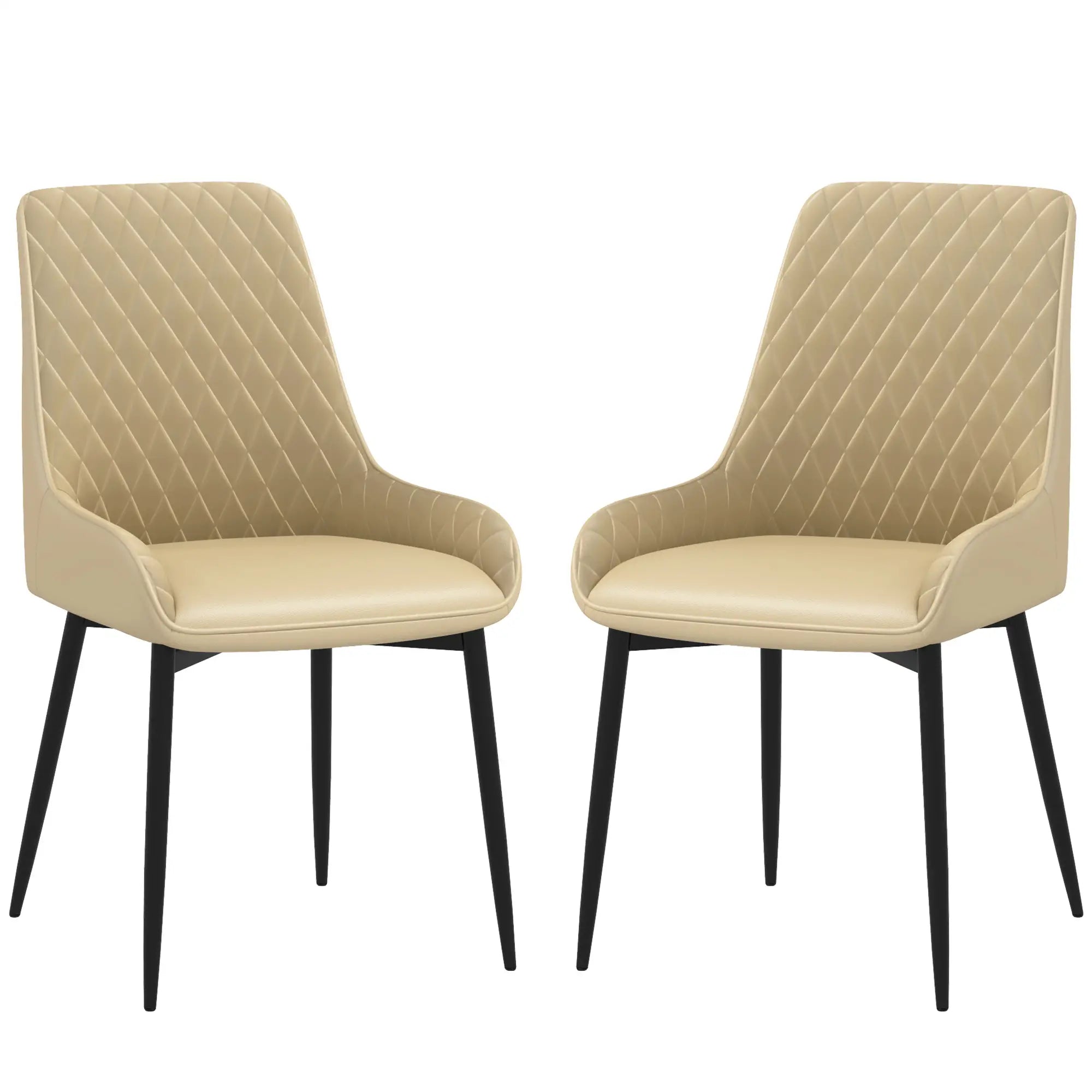 Modern Dining Chairs Set of 2, PU Leather, Metal Legs, Khaki Dining Chairs at Gallery Canada