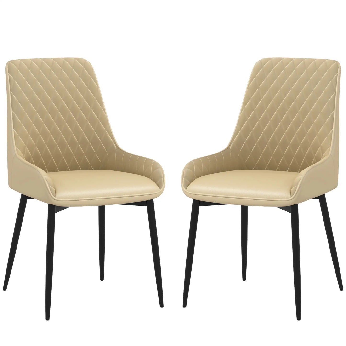 Modern Dining Chairs Set of 2, PU Leather, Metal Legs, Khaki Dining Chairs at Gallery Canada