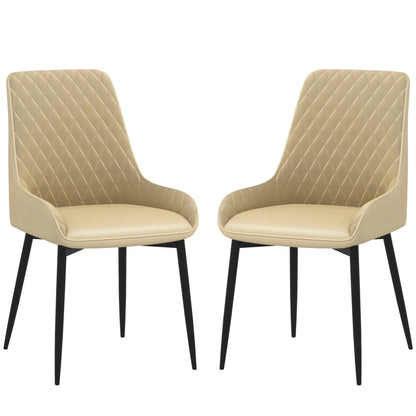 Modern Dining Chairs Set of 2, PU Leather, Metal Legs, Khaki Dining Chairs at Gallery Canada