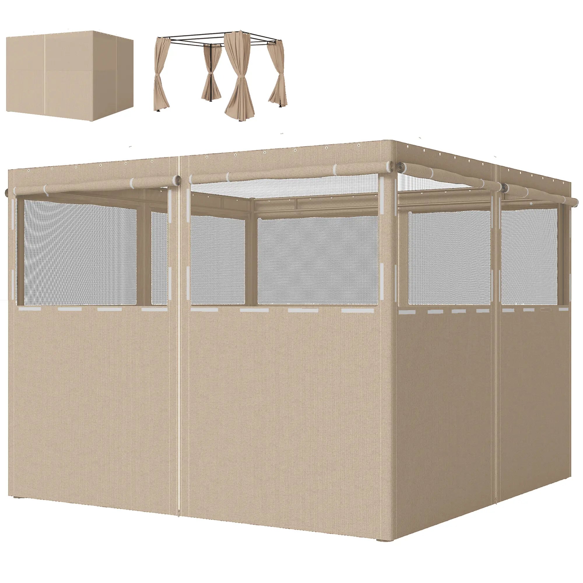 10' x 10' Gazebo Sidewall Set, 4 Panels, Windows, Doors, Khaki Gazebo Sidewalls Khaki at Gallery Canada