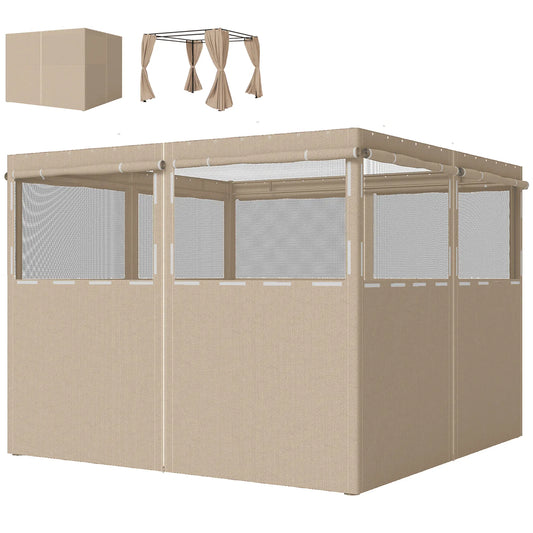 10' x 10' Gazebo Sidewall Set, 4 Panels, Windows, Doors, Khaki Gazebo Sidewalls Khaki at Gallery Canada