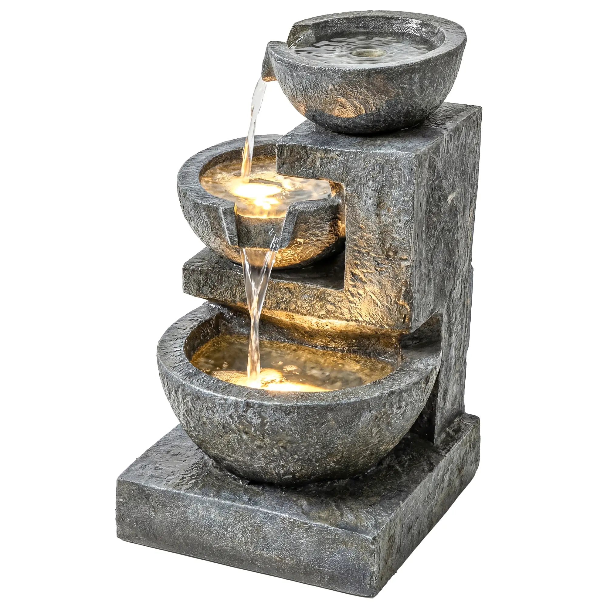 3-Tier Outdoor Water Fountain, Garden Waterfall With LED Lights, Pump Water Fountains Mixed-color at Gallery Canada