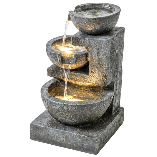 3-Tier Outdoor Water Fountain, Garden Waterfall With LED Lights, Pump Water Fountains Mixed-color at Gallery Canada