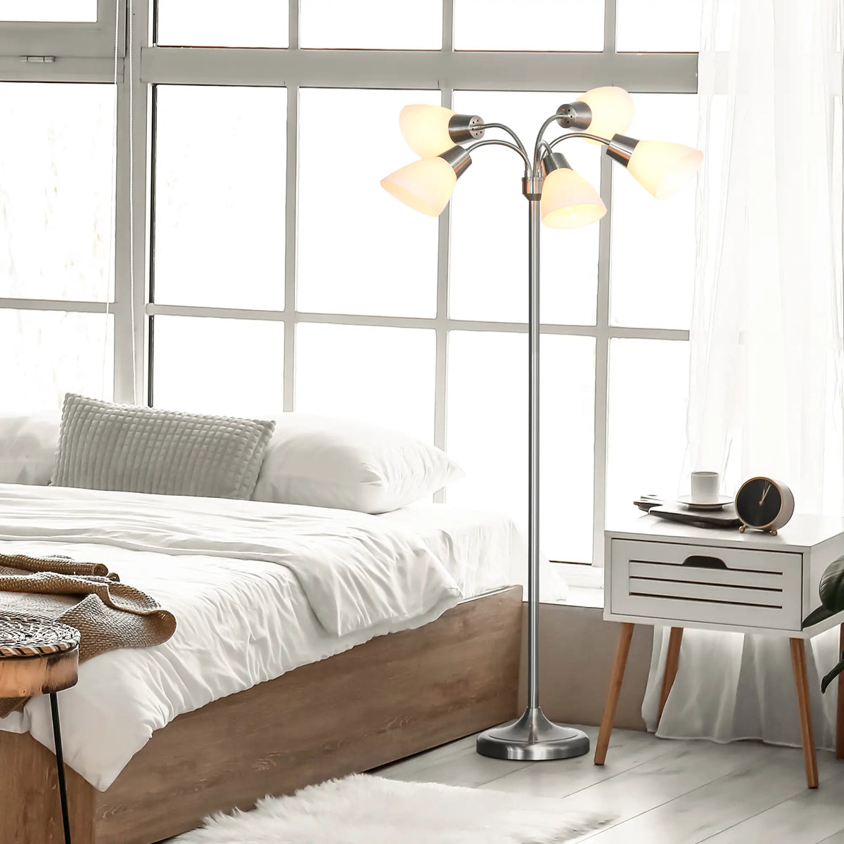 Arc Tree Floor Lamp, 5 Adjustable Rotating Lights, Satin Nickel Floor Lamps & Ceiling Fan Lights at Gallery Canada