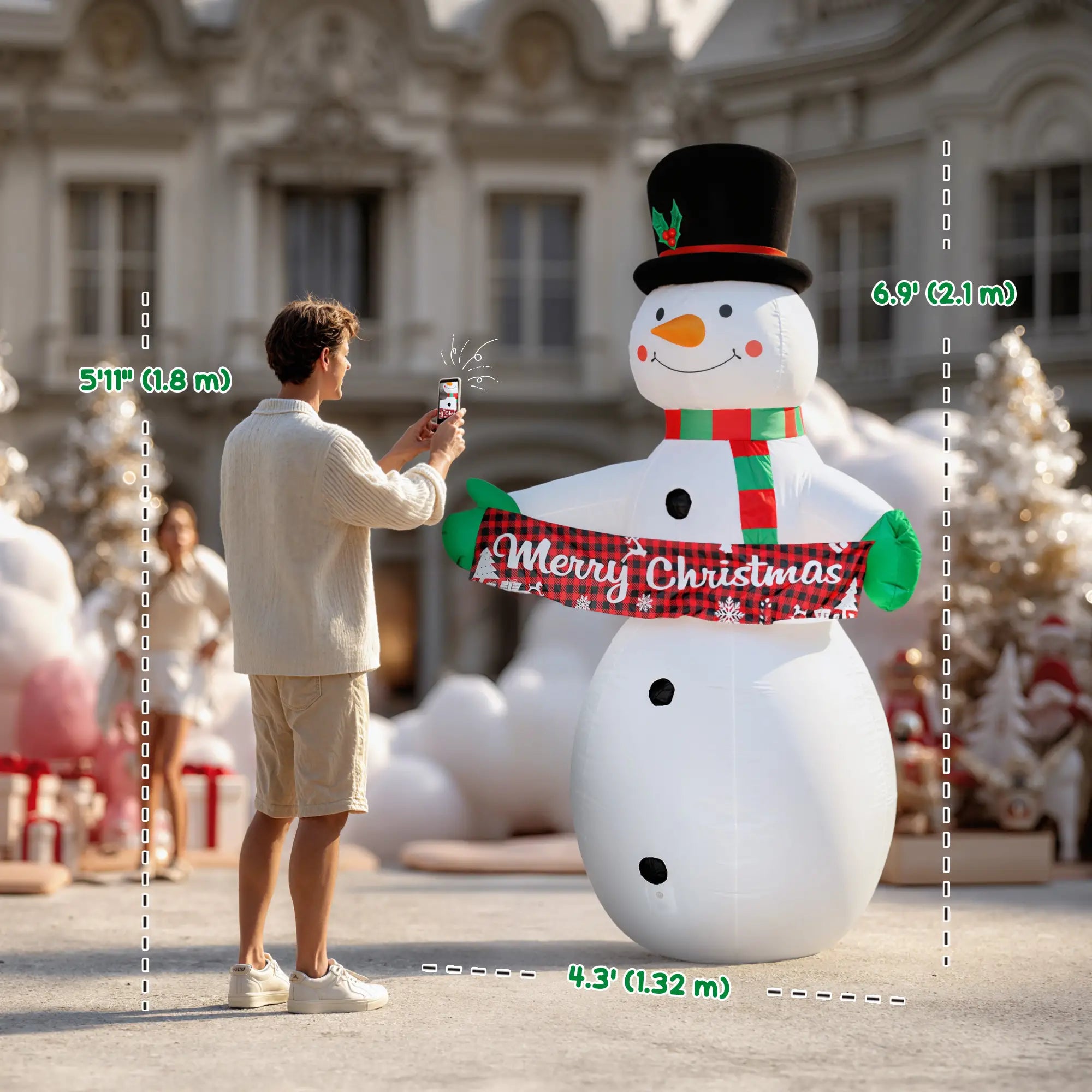 7FT Snowman Inflatable with Motion Music, LED Light Projector Christmas Inflatables at Gallery Canada