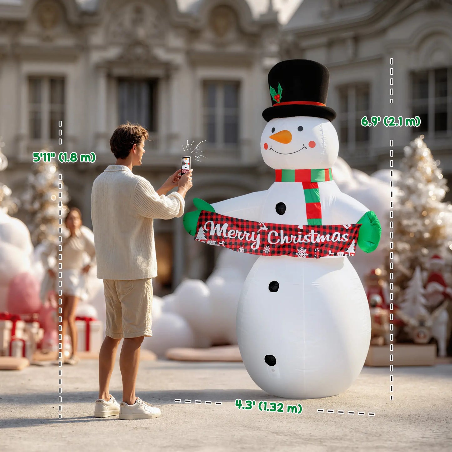 7FT Snowman Inflatable with Motion Music, LED Light Projector Christmas Inflatables at Gallery Canada