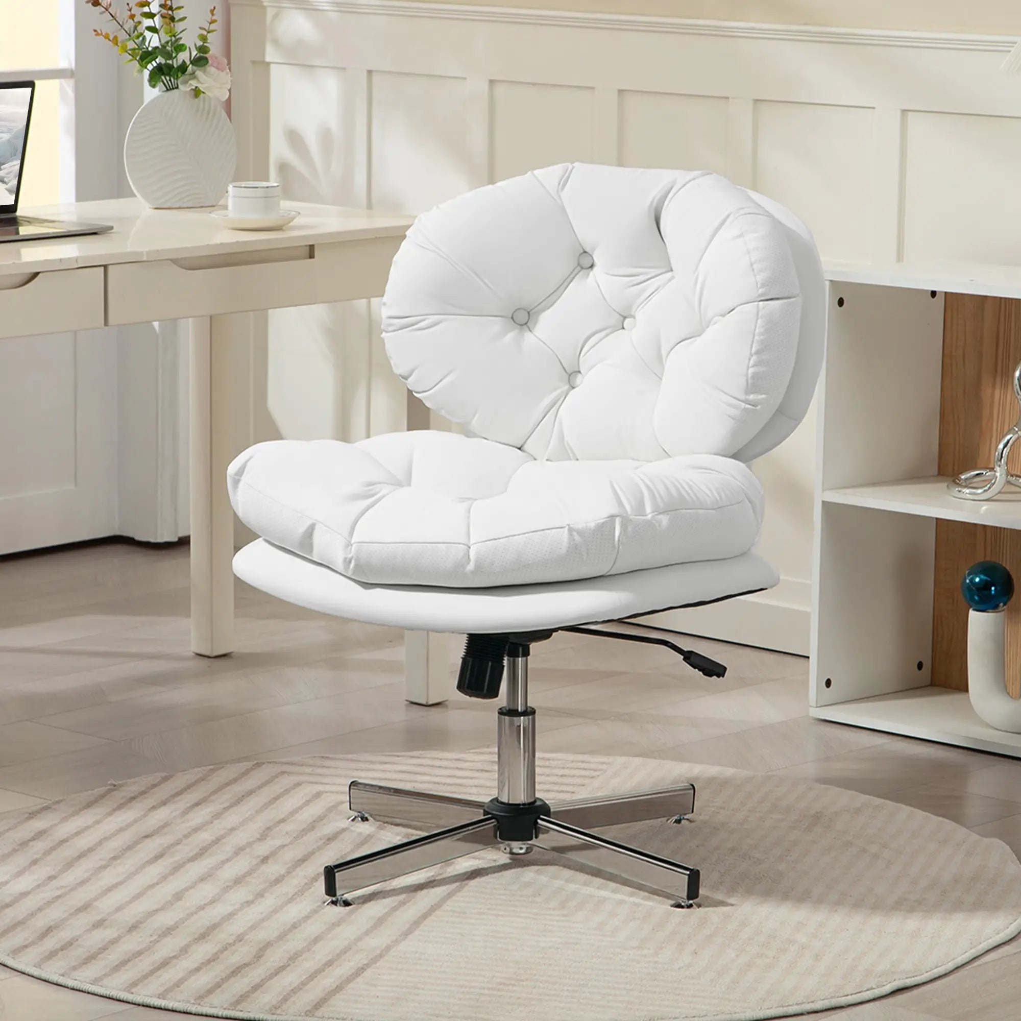 Armless Office Chair, Wide Padded Seat, Adjustable Height, White Task Chairs at Gallery Canada