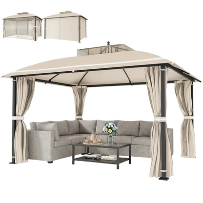 10' x 12' Outdoor Gazebo, Double Roof with Netting, Curtains Gazebos Beige at Gallery Canada