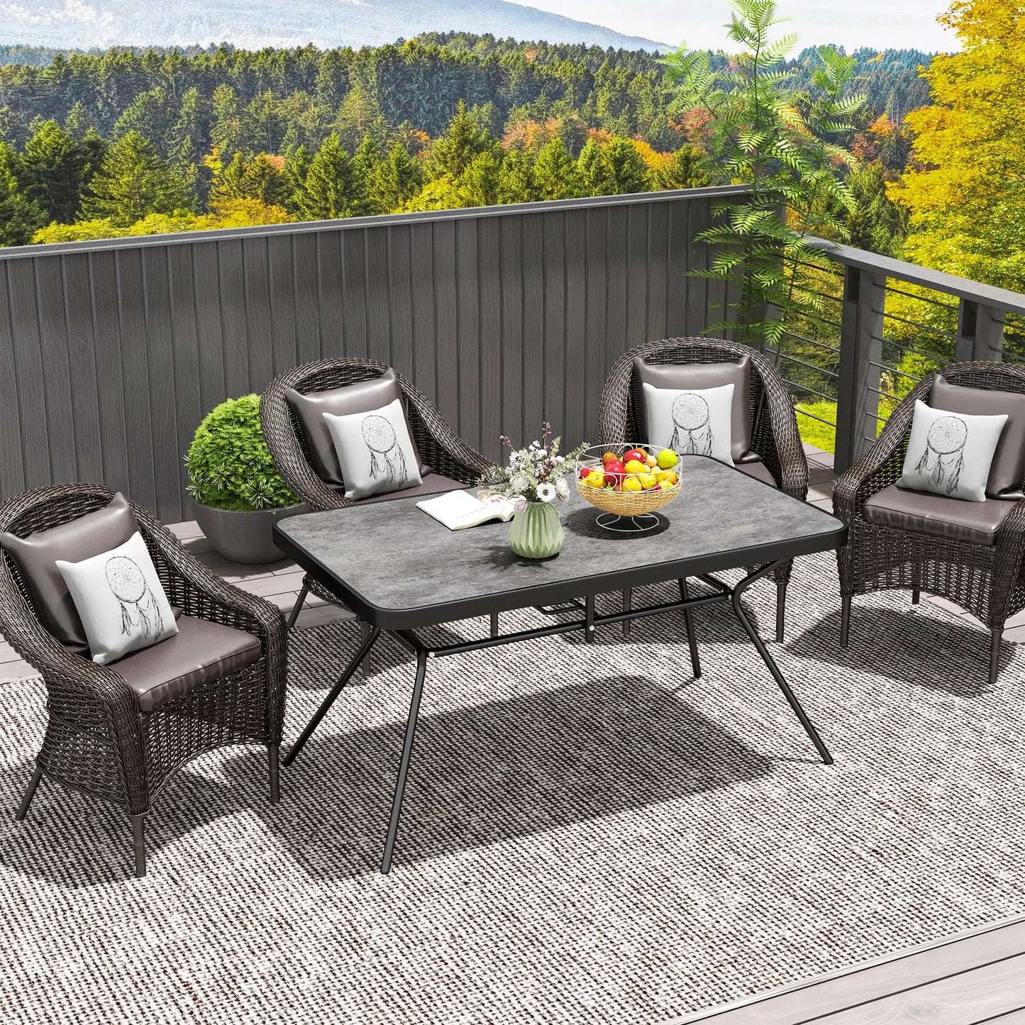 Rectangle Outdoor Dining Table for 6, 1.7" Umbrella Hole, 55" x 31.5" x 28" Patio Dinning Tables at Gallery Canada