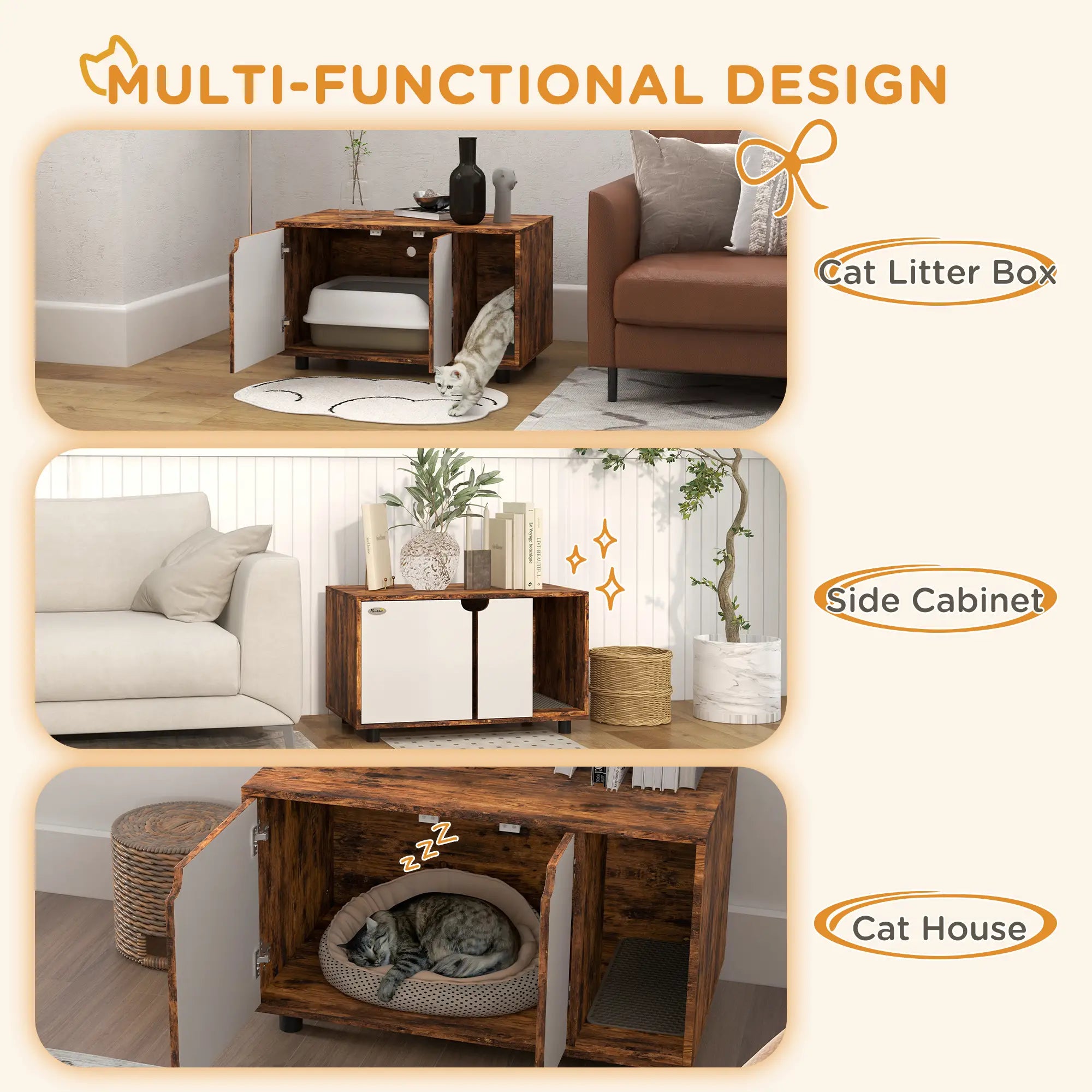 Hidden Cat Litter Box Enclosure, Double Doors, Sand Drain Pad, Rustic Brown Cat Litter Box Enclosures at Gallery Canada