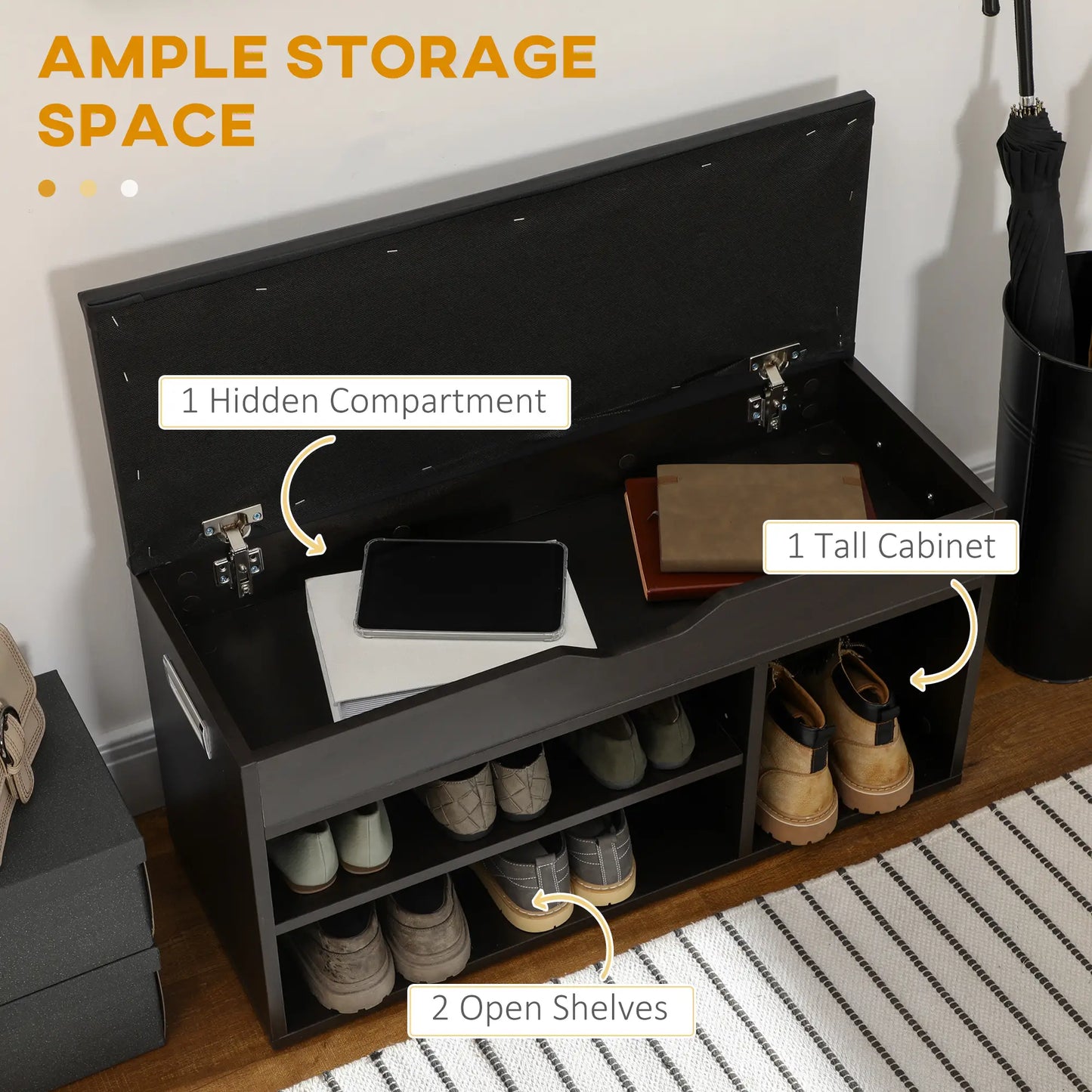 Shoe Bench with Padded Cushion, Hidden Storage, Black Shoe Storage Cabinets & Racks at Gallery Canada