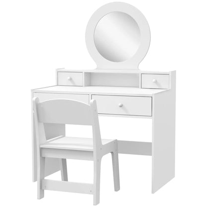 Kids Vanity Set, Makeup Table with Mirror, Stool, Drawers, White Toy Vanity White at Gallery Canada