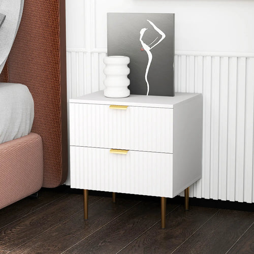 Bedside Table, Modern Nightstand with 2 Drawers, Side End Table with Metal Legs for Living Room, Bedroom, White