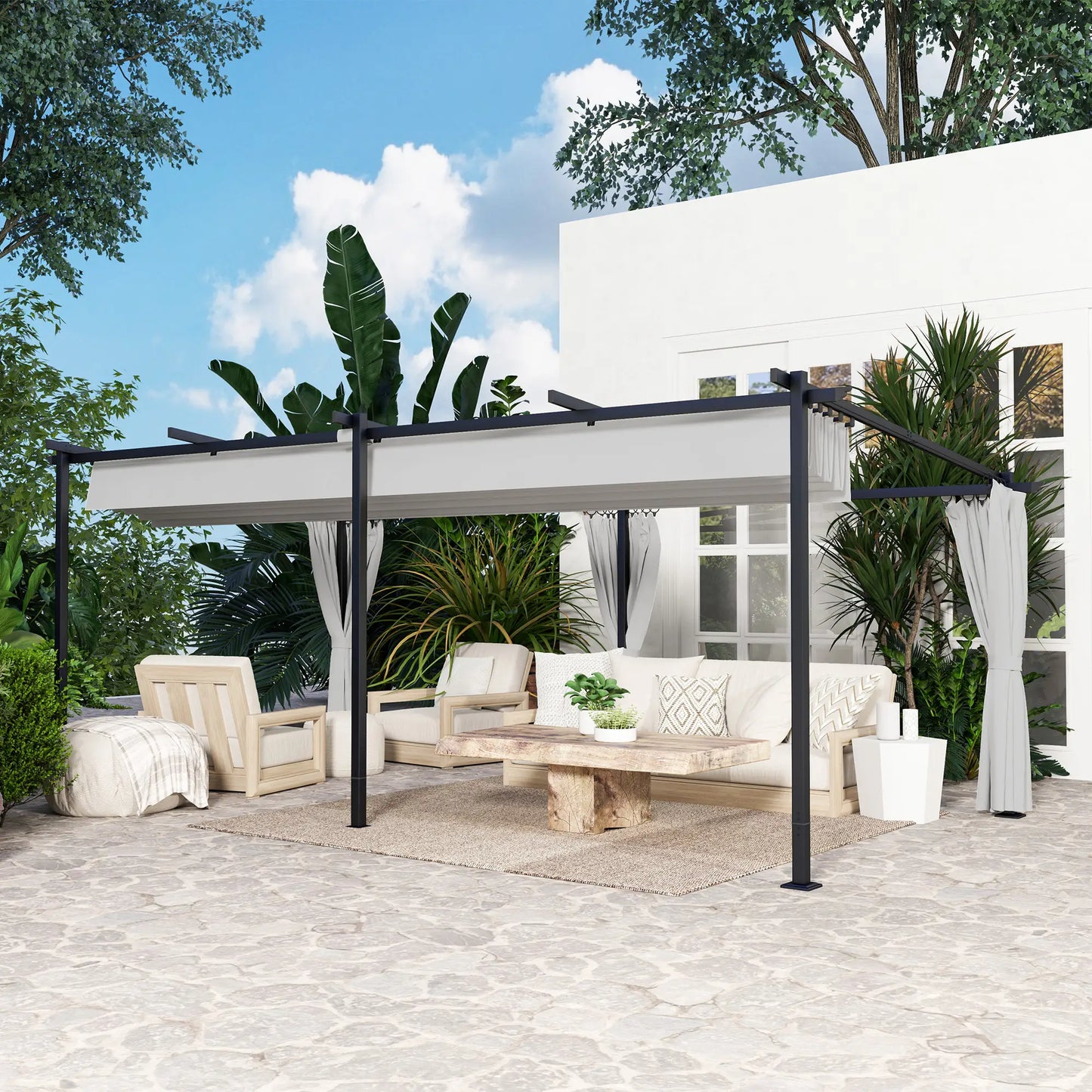 10' x 20' Metal Retractable Pergola Canopy With Sidewalls, Outdoor Gazebo UPF30+ Sun Shade Shelter Pergolas at Gallery Canada
