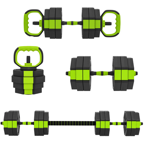 4-in-1 Adjustable Dumbbell Set, 66lbs, Green