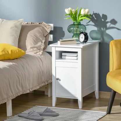 3-Tier Wooden Nightstand, Pullout Shelf, Adjustable Shelf, Door Cabinet, White Side Tables at Gallery Canada