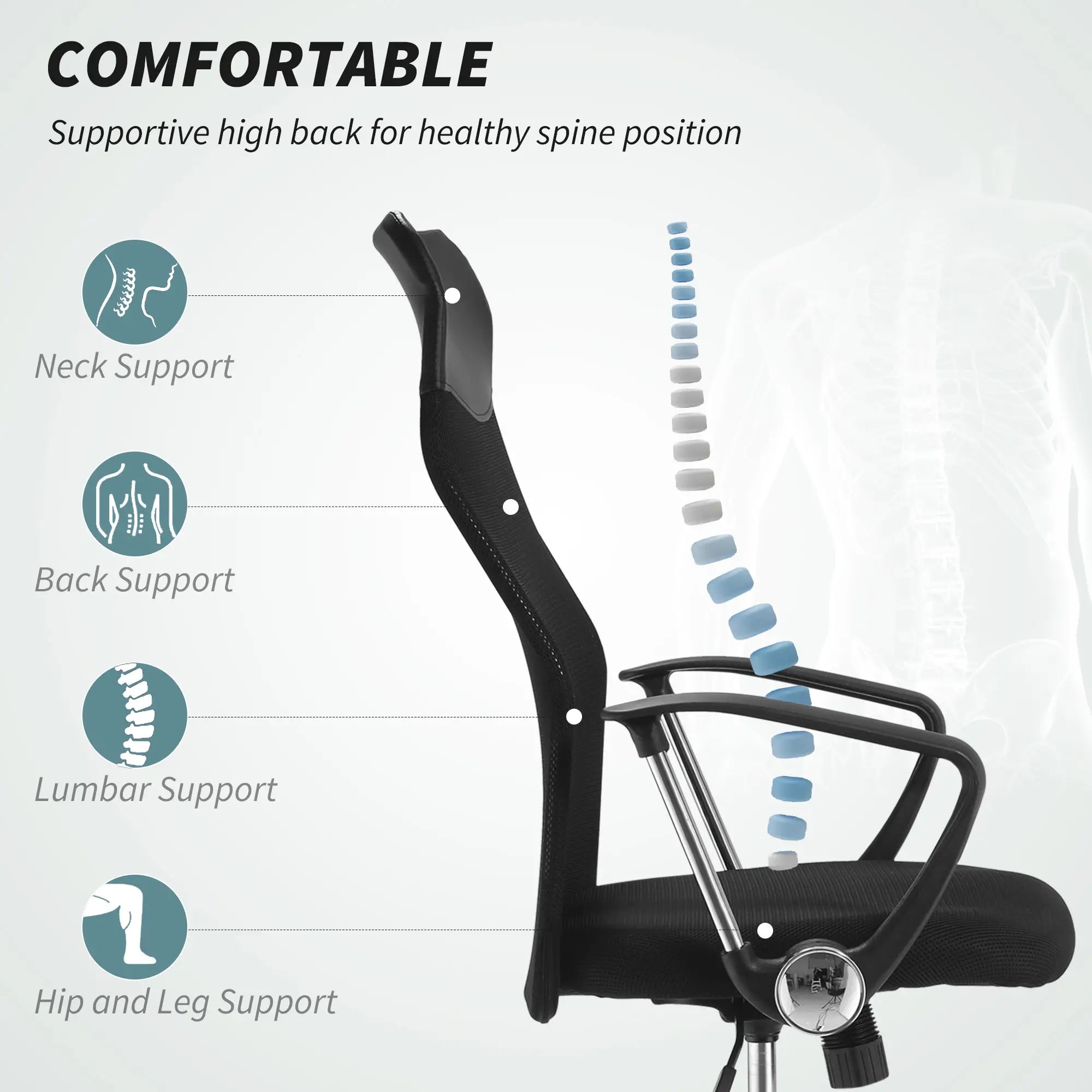 Ergonomic Mesh Office Chair, High Back, Adjustable Height, Black Task Chairs at Gallery Canada