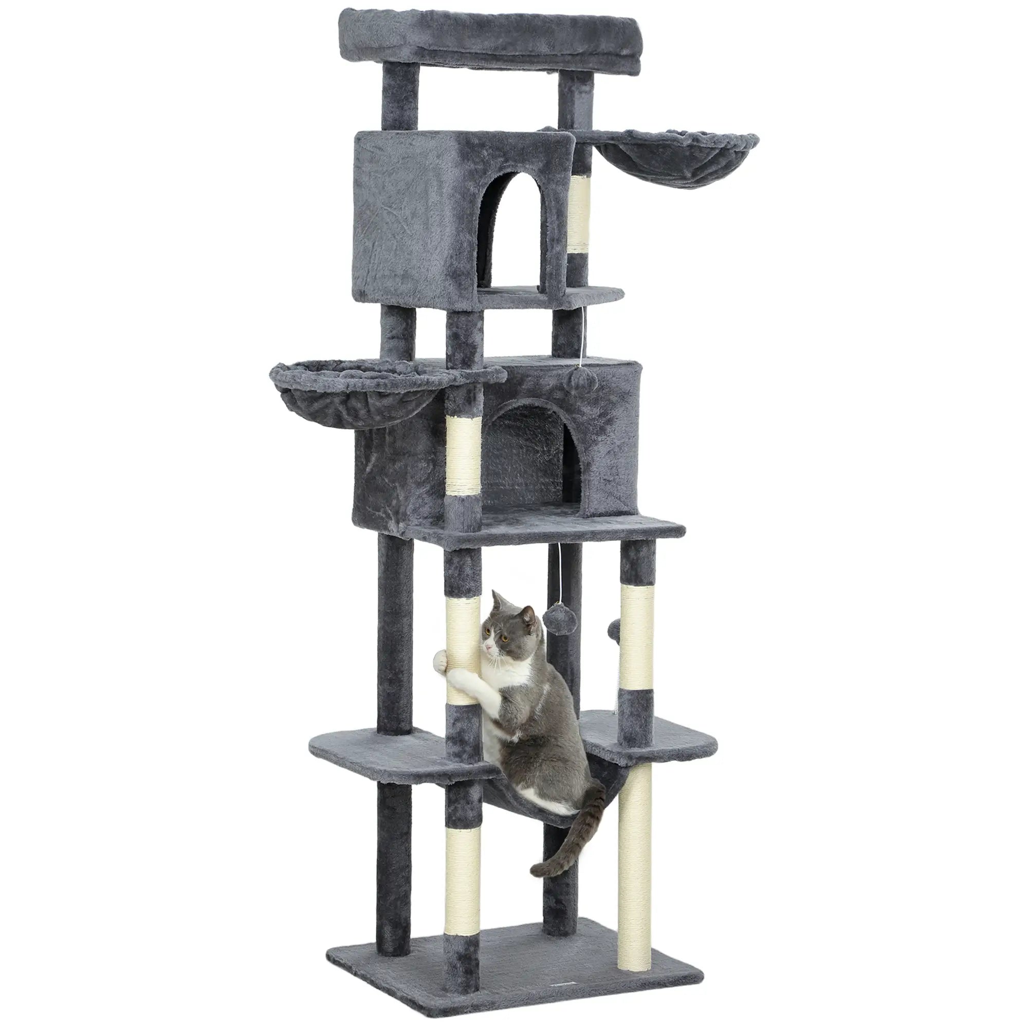 69 Inch Cat Tree, Multi-Level Tower, 2 Condos, Plush Perch, Sisal Posts, Dark Grey Cat Towers at Gallery Canada